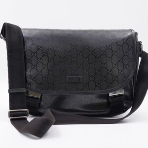 Gucci Imprime Monogram Double Buckle Flap Messenger Bag Black GG